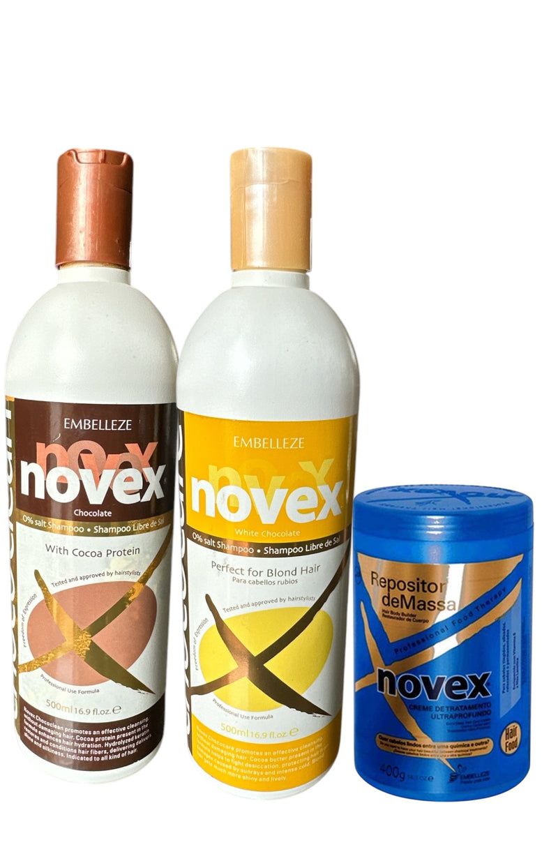 Novex Chococare & Chococlean Shampoo With Cocoa Protein And Mass Reposition Hair Mask Set - Keratinbeauty