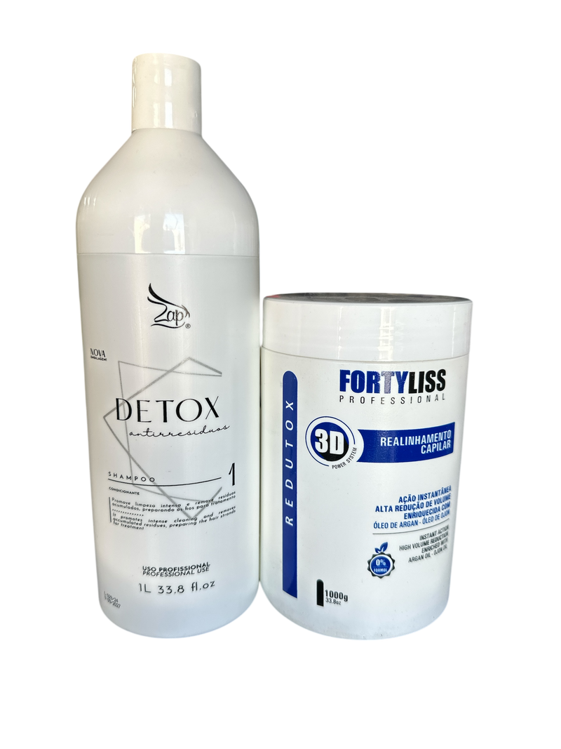 Keratin Treatment Kit Zap Detox Shampoo And Fortyliss 3D Power Hair Btox Mask 33.8fl.oz 1000ml - Keratinbeauty