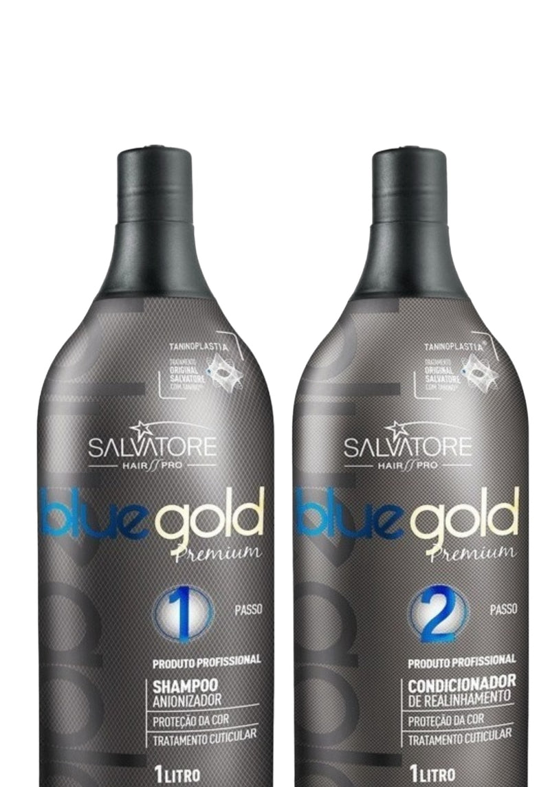 SALVATORE PREMIUM BLUE GOLD TANINOPLASTIE KIT DE TRAITEMENT DE CHEVEUX 2 X 1000ml / 33fl.oz - Keratinbeauty
