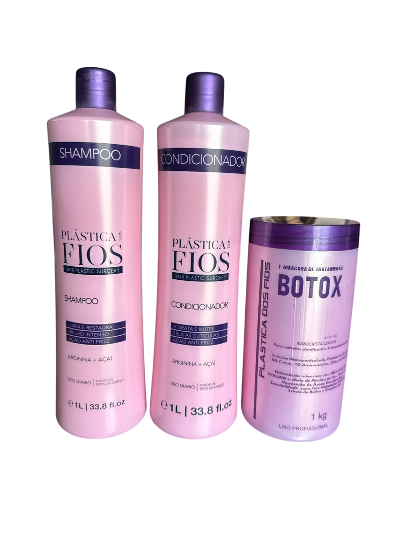 Plastica Dos Fios Deep Hydrating Kit Shampoo Hair Conditioner And Hair Btox 34oz 1000ml - Keratinbeauty