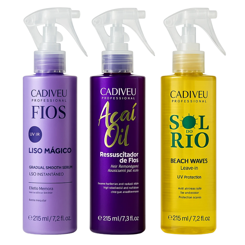 Cadiveu  Magic Hair Smoothing Fluid Spray Trio Plastica dos Fios, Acai Berry, Sol do Rio Bundle - Keratinbeauty